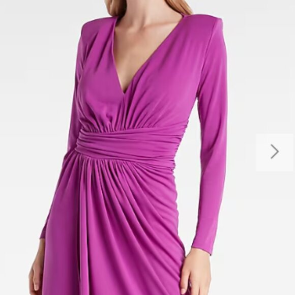 Express Draped V-Neck Strong Shoulder Mini Dress - Small - Picture 8 of 15